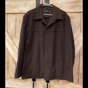 Hugo Boss Men Cashmere and Wool Three Button Duster 42R Dark Brown